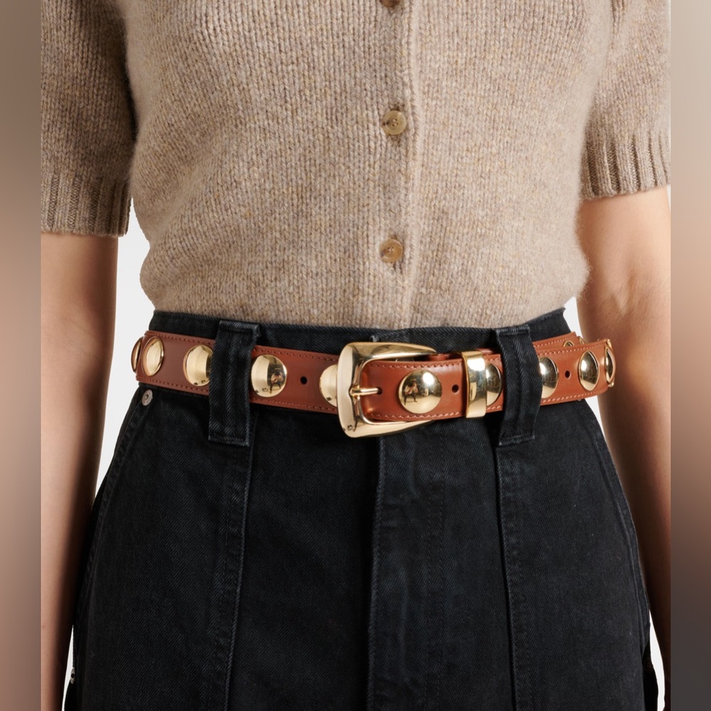 Benny Belt Khaite cognac w/ gold studs 90cm